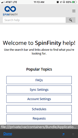 screenshot of spinfinity help content