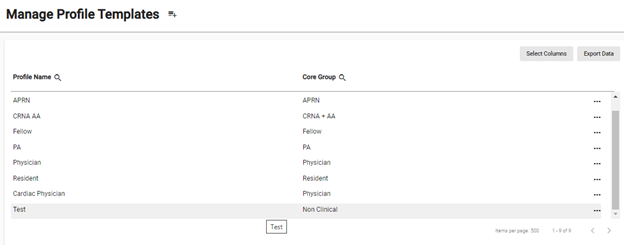 screenshot of manage profile templates page