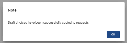 screenshot of draft choices copied notice