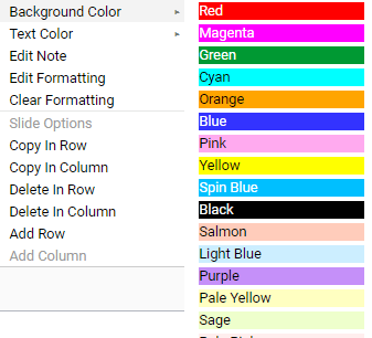 screenshot of background color options