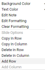 screenshot of selecting add row option