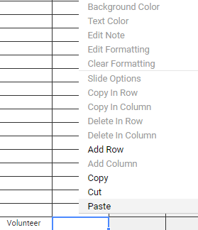 screenshot of selecting paste