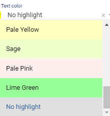 screenshot of text color options