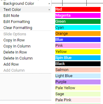 screenshot of text color options