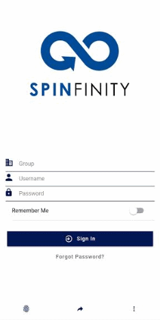 screenshot of spinfinity login page