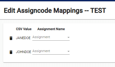 screenshot of edit assigncode mapping page