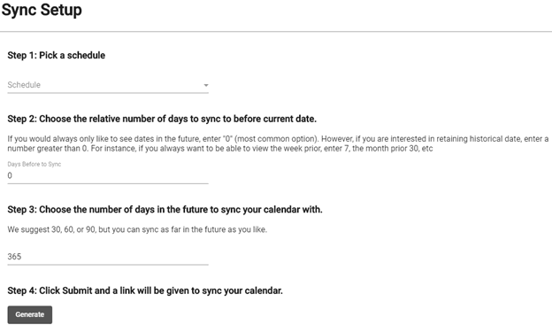 creenshot of sync setup page